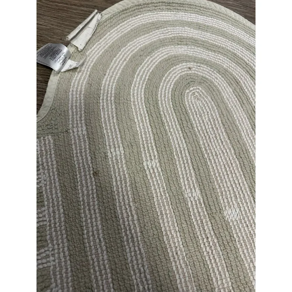 West Elm Swirl Runway Organic-Shape Bath Rug Sage Green 100% Cotton 23” x 37”